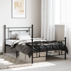 Cadre de lit métal sans matelas avec pied de lit noir 107x203cm 