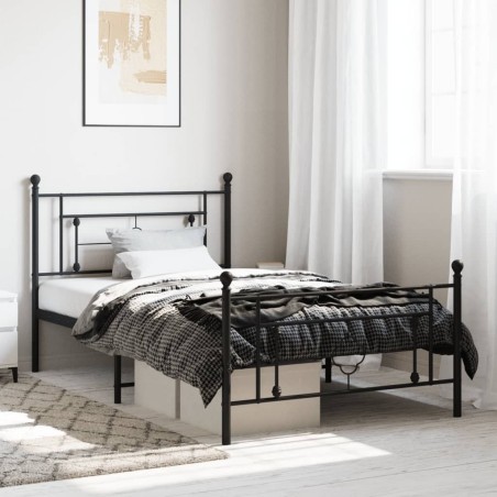 Cadre de lit métal sans matelas avec pied de lit noir 107x203cm 