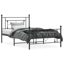 Cadre de lit métal sans matelas avec pied de lit noir 107x203cm 