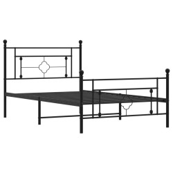 Cadre de lit métal sans matelas avec pied de lit noir 107x203cm 