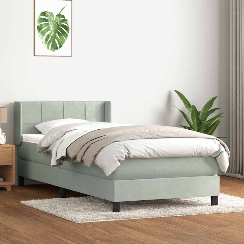 Sommier à lattes de lit et matelas gris clair 80x210 cm velours 