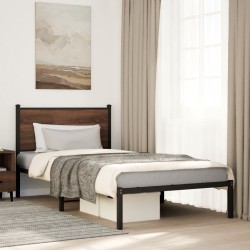 Cadre de lit en métal sans matelas chêne marron 107x203 cm 