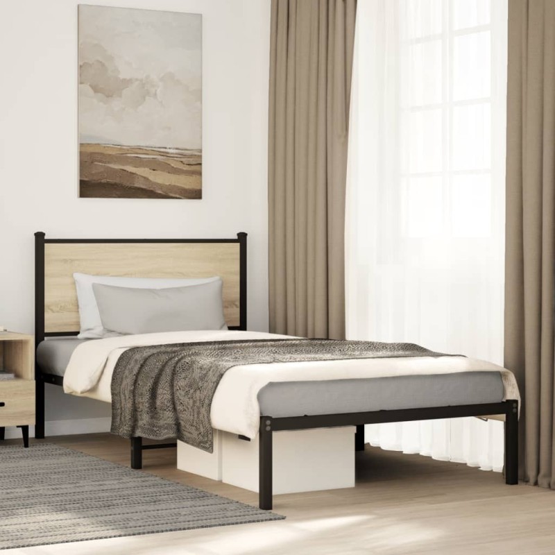 Cadre de lit en métal sans matelas chêne sonoma 107x203 cm 