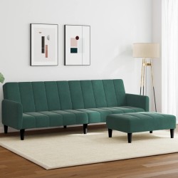 Canapé-lit à 2 places avec repose-pied vert foncé velours 