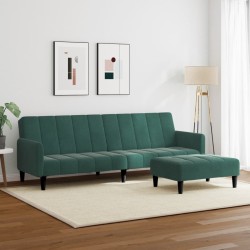 Canapé-lit à 2 places avec repose-pied vert foncé velours 