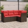 Salon de jardin 4 pcs avec coussins marron résine tressée 