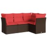 Salon de jardin 4 pcs avec coussins marron résine tressée 