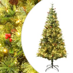 Sapin de Noël pré-éclairé et pommes de pin vert 150cm PVC et PE 