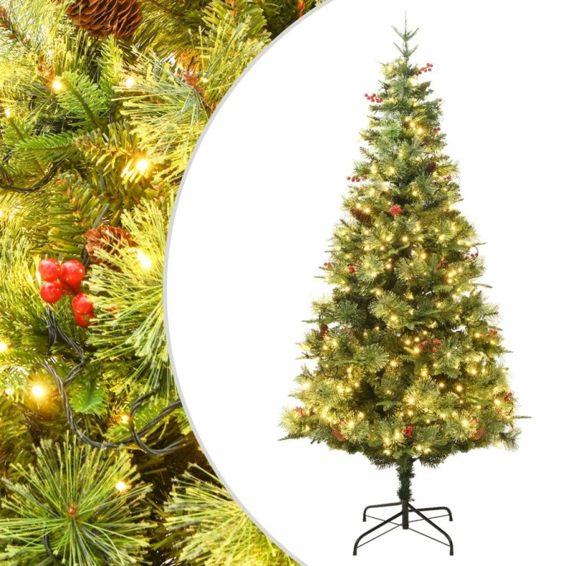 Sapin de Noël pré-éclairé et pommes de pin vert 150cm PVC et PE 