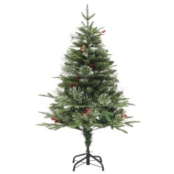 Sapin de Noël pré-éclairé et pommes de pin vert 150cm PVC et PE 