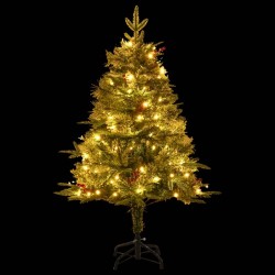 Sapin de Noël pré-éclairé et pommes de pin vert 150cm PVC et PE 