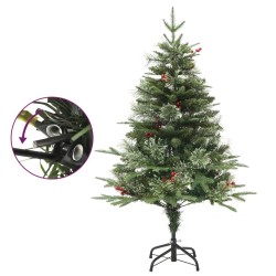 Sapin de Noël pré-éclairé et pommes de pin vert 150cm PVC et PE 
