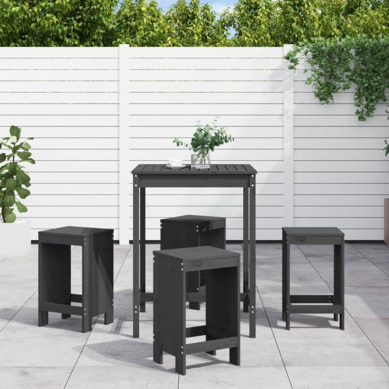 Ensemble de bar de jardin 5 pcs gris bois de pin massif 