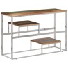 Table console argenté inox et bois de récupération massif 