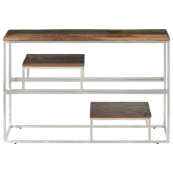 Table console argenté inox et bois de récupération massif 