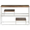 Table console argenté inox et bois de récupération massif 