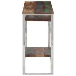 Table console argenté inox et bois de récupération massif 