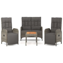 Ensemble à manger jardin 4pcs et coussins Gris Résine tressée 