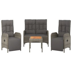 Ensemble à manger jardin 4pcs et coussins Gris Résine tressée 