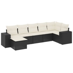 Salon de jardin 7 pcs avec coussins noir résine tressée 