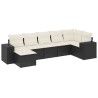Salon de jardin 7 pcs avec coussins noir résine tressée 