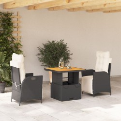 Ensemble à manger de jardin avec coussins 3 pcs Noir 