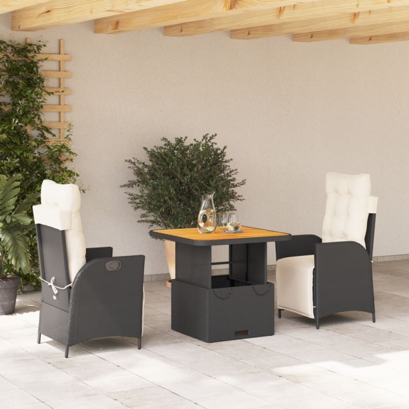 Ensemble à manger de jardin avec coussins 3 pcs Noir 