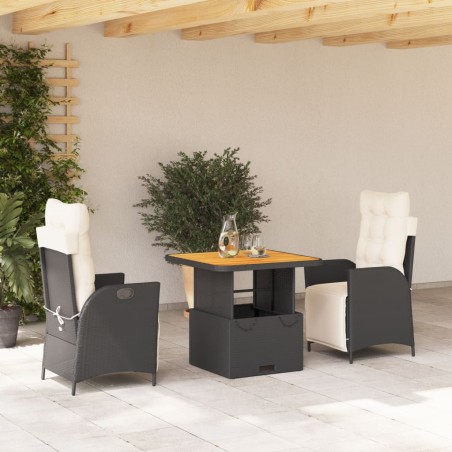 Ensemble à manger de jardin avec coussins 3 pcs Noir 