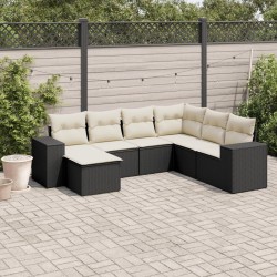 Salon de jardin 7 pcs avec coussins noir résine tressée 