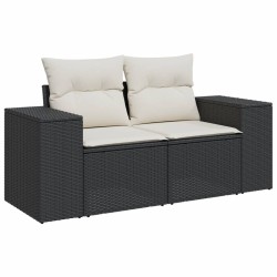 Salon de jardin 7 pcs avec coussins noir résine tressée 