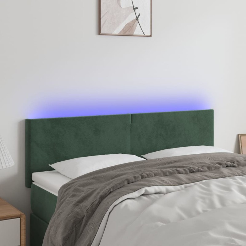 Tête de lit à LED Vert foncé 144x5x78/88 cm Velours 
