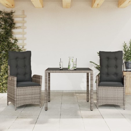 Ensemble à manger de jardin 3 pcs coussins gris résine tressée 