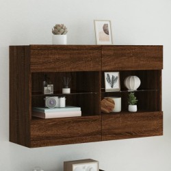 Meuble TV mural avec lumières LED chêne marron 98,5x30x60,5 cm 