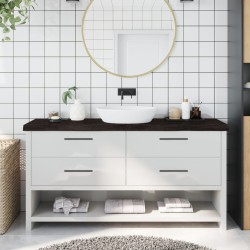 Comptoir de salle de bain marron foncé bois massif traité 