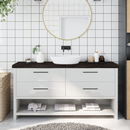 Comptoir de salle de bain marron foncé bois massif traité 