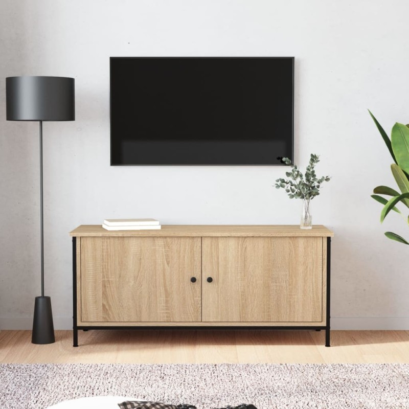 Meuble TV avec portes chêne sonoma 102x35x45 cm bois ingénierie Meuble TV avec portes chêne sonoma 102x35x45 cm bois ingénierie