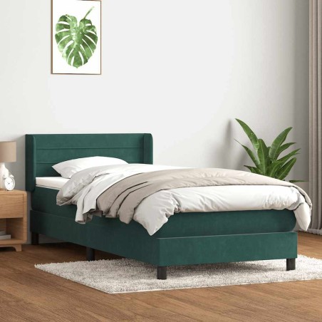 Sommier à lattes de lit et matelas vert foncé 100x210cm velours 