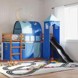 Lit superposé sans matelas avec toboggan et rideaux 90x190 cm 