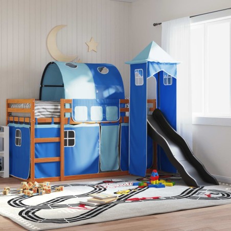 Lit superposé sans matelas avec toboggan et rideaux 90x190 cm 
