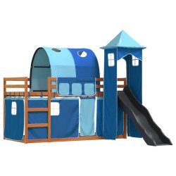 Lit superposé sans matelas avec toboggan et rideaux 90x190 cm 