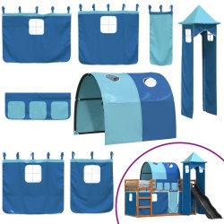 Lit superposé sans matelas avec toboggan et rideaux 90x190 cm 