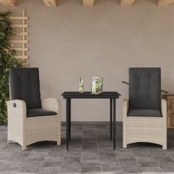 Ensemble à manger de jardin 3pcs coussins gris clair poly rotin 
