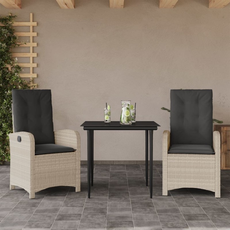 Ensemble à manger de jardin 3pcs coussins gris clair poly rotin 