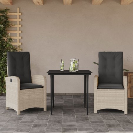 Ensemble à manger de jardin 3pcs coussins gris clair poly rotin 