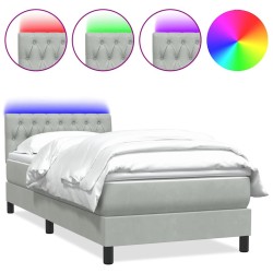 Sommier à lattes de lit et matelas gris clair 80x210 cm velours 