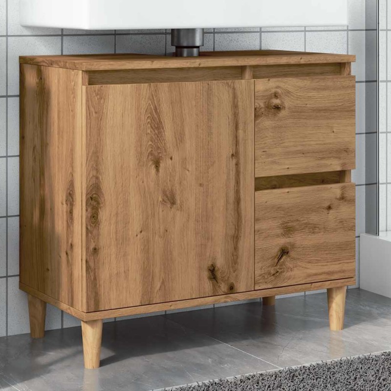 Armoire lavabo chêne artisanal 65x33x60 cm bois d'ingénierie Armoire lavabo chêne artisanal 65x33x60 cm bois d'ingénierie