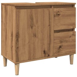 Armoire lavabo chêne artisanal 65x33x60 cm bois d'ingénierie 