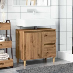 Armoire lavabo chêne artisanal 65x33x60 cm bois d'ingénierie 