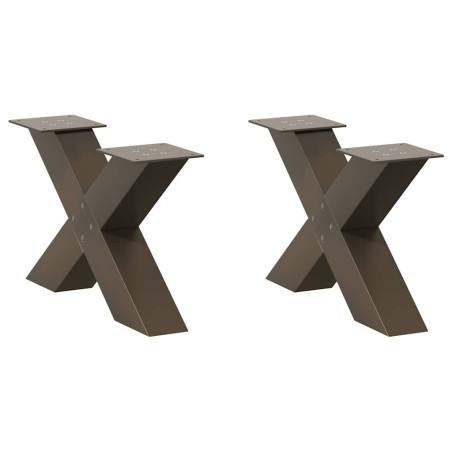 Pieds de table basse en forme de X, 2 pièces, acier naturel, 60 x (30-31) cm 