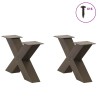 Pieds de table basse en forme de X, 2 pièces, acier naturel, 60 x (30-31) cm 